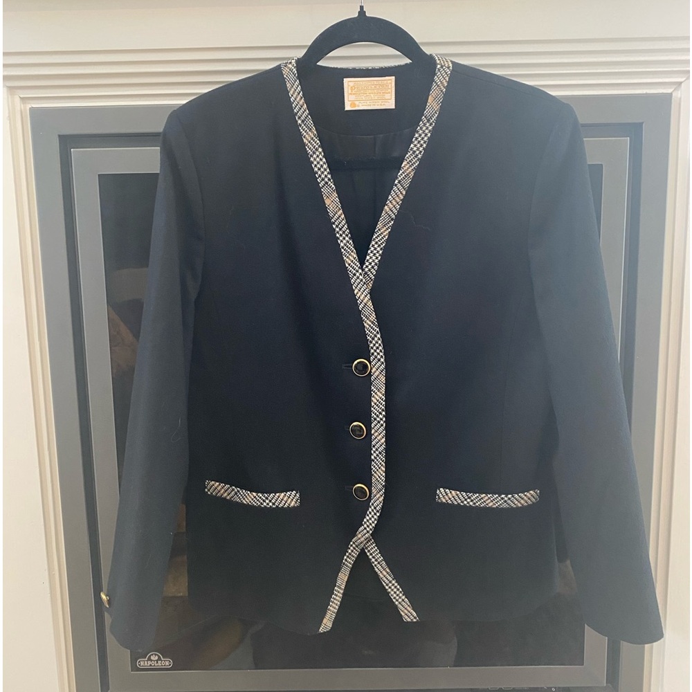Vintage Women’s Classic Pendleton Pure Virgin Wool Black  Plead Accent Blazer